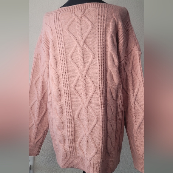 Peach Cable Knit Sweater By Suzanne Betro Women's Size L/XL - Picture 2 of 9